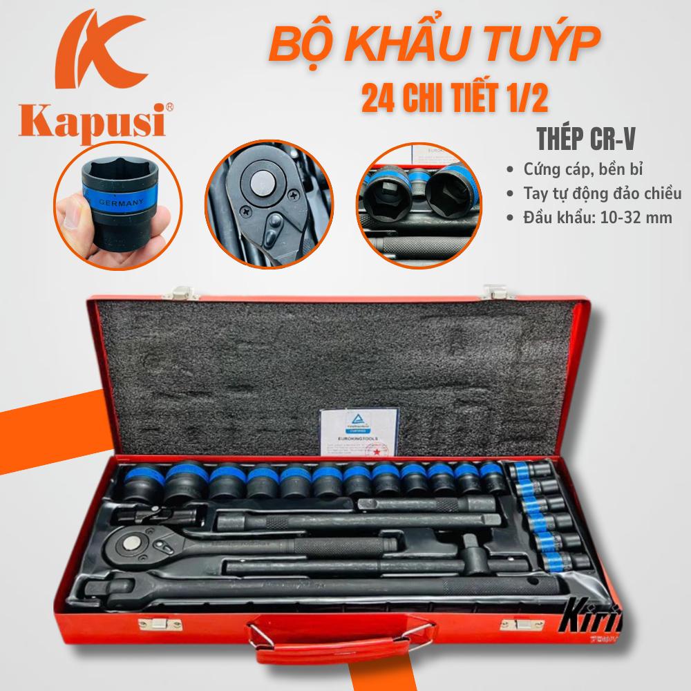 Bộ tuýp khẩu 24 món chất liệu thép CRV nhuộm đen chống gỉ cao cấp 1/2 (10-32mm) Kirito phân phối