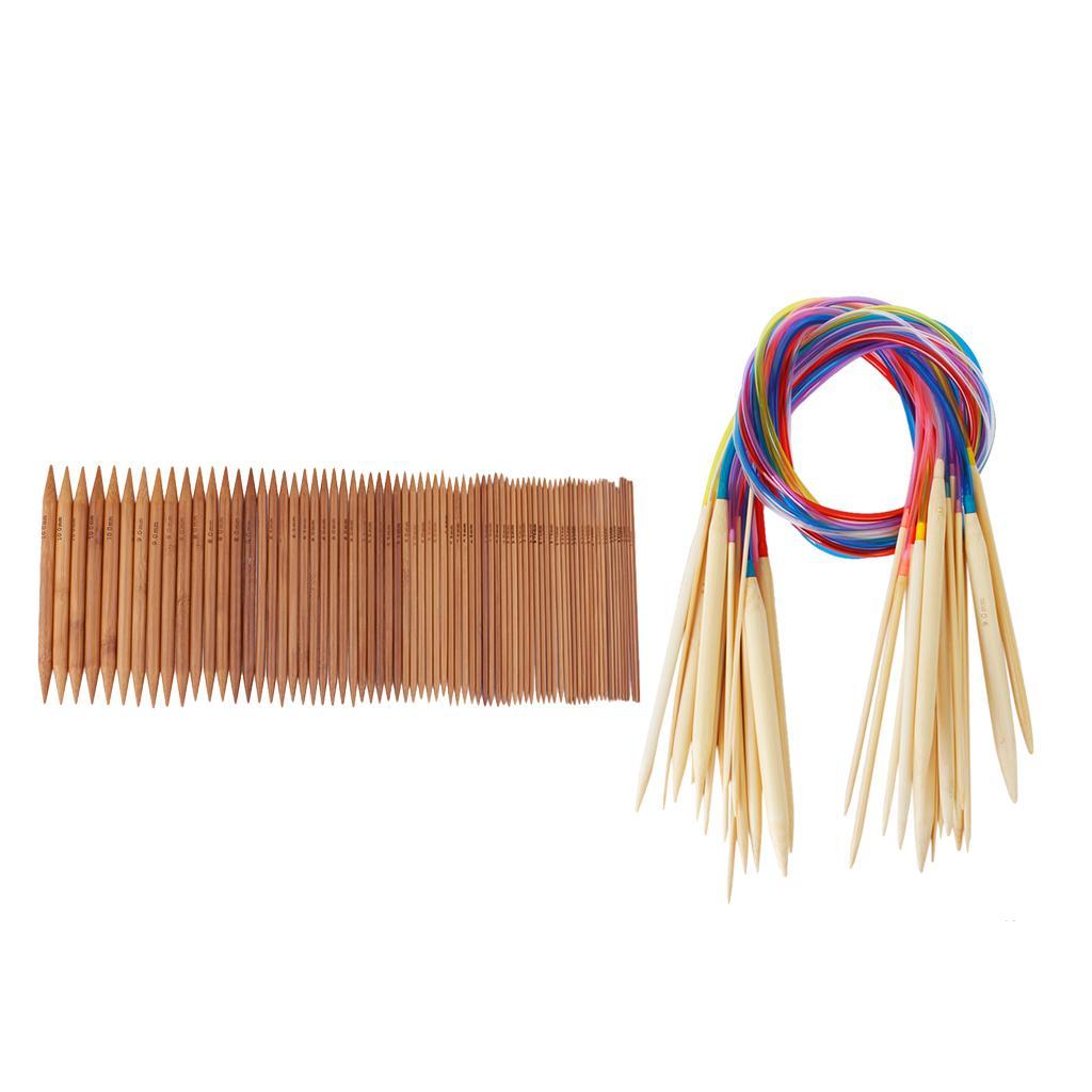 93 Pieces Carbonized Bamboo Straight Knitting Needle &amp; Circular Knitting Needle with Colorful Tube