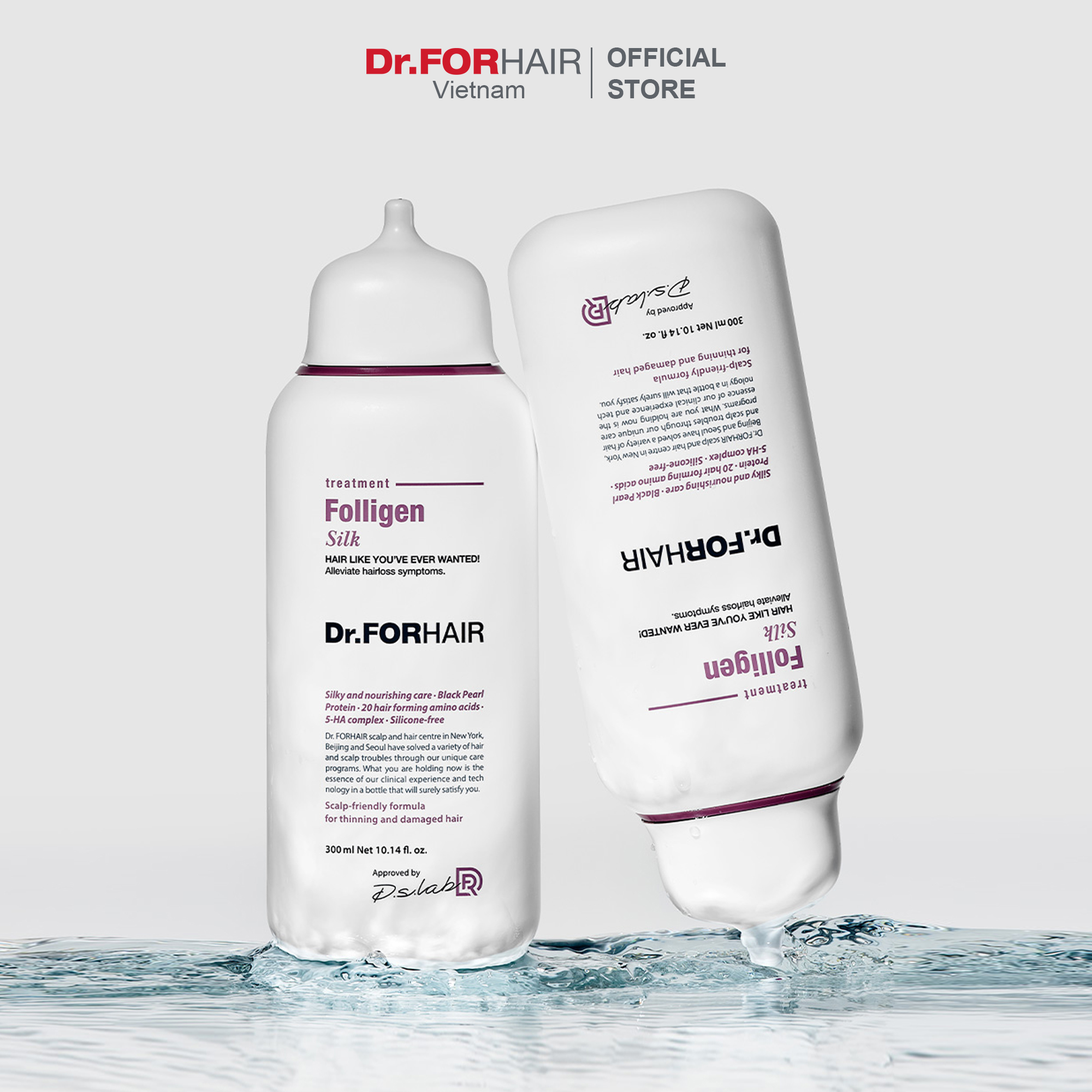 Combo gội xả dành cho tóc mỏng và hư tổn không chứa silicon Dr.FORHAIR FOLLIGEN SILK SHAMPOO x FOLLIGEN SILK TREATMENT