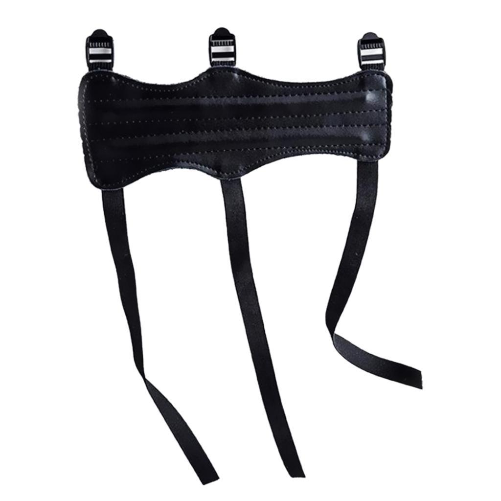 PU Leather 3 Straps Arm Guard for Recurve Compound Long Bow Hunting Shooting Black
