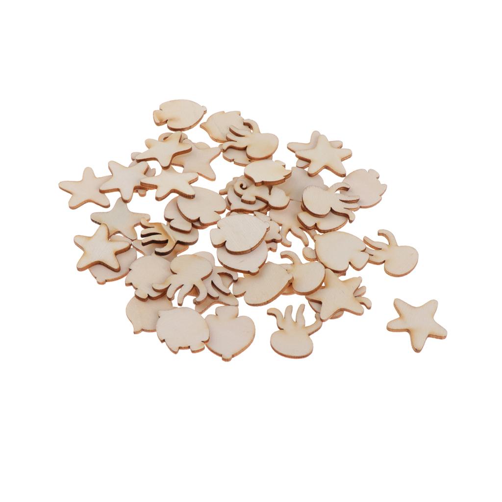 100Pcs/lot Wood Slices Assorted Shapes Scrapbook Embellishments DIY Crafts