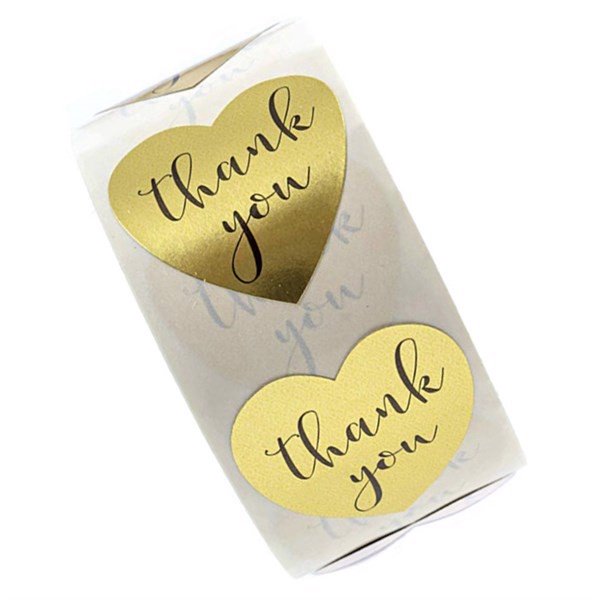 Sticker Thank You trái tim - Cuộn băng keo tape cám ơn 500cái x 2.5cm