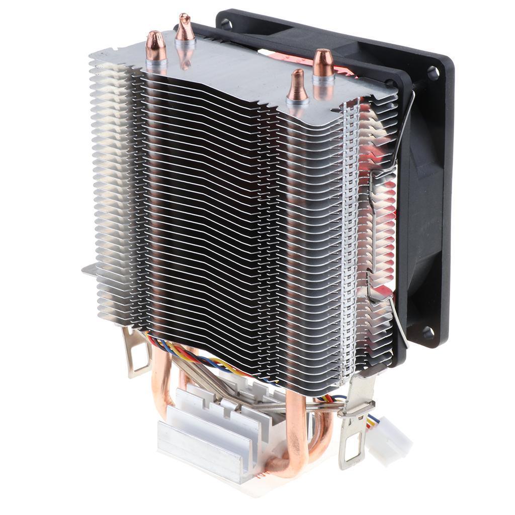 DC 12V Quiet 4pin CPU Cooler Radiator Dual-Heatpipes Red LED Cooling Fan