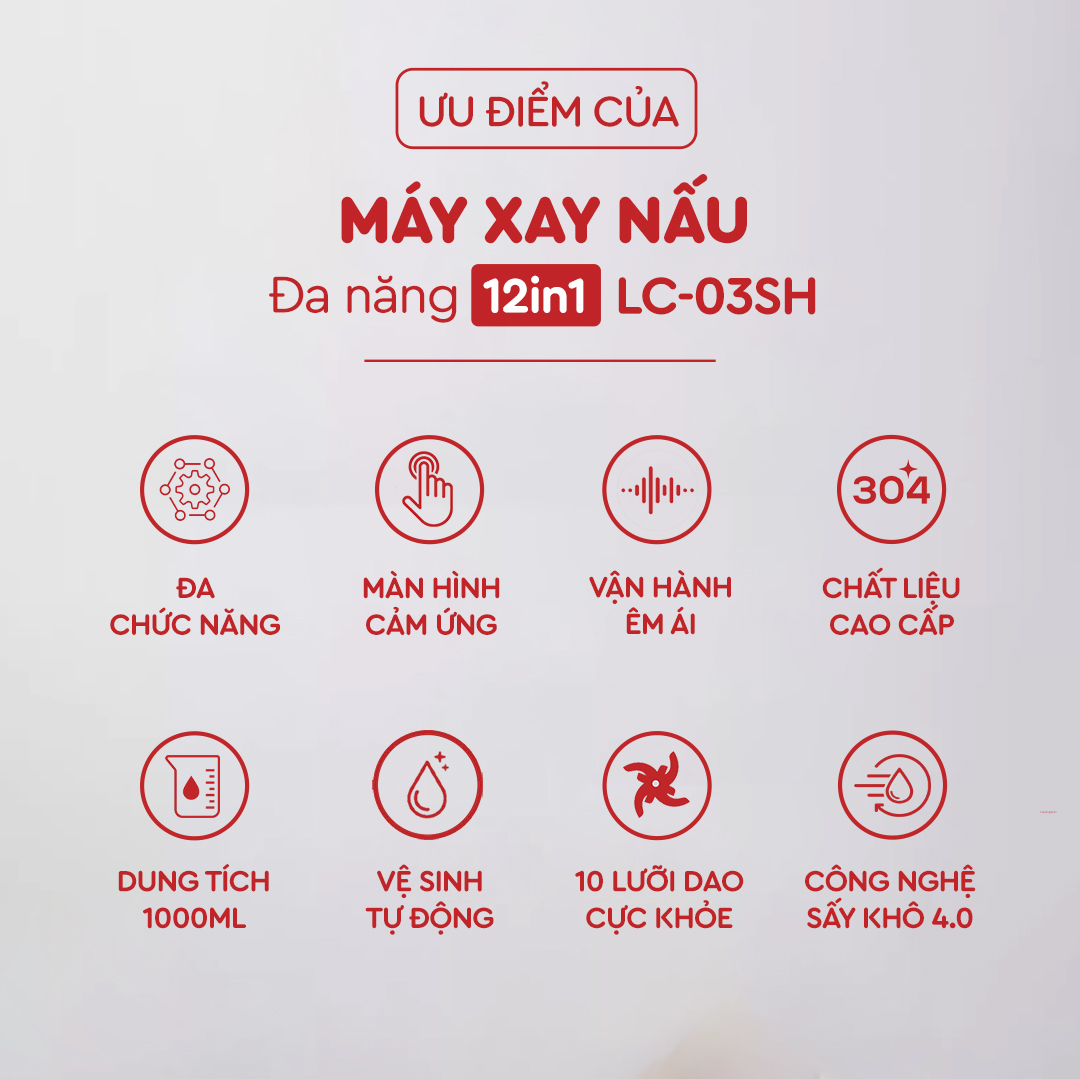 Máy Làm Sữa Hạt 12in1 Lazychef - Máy Xay Nấu Đa Năng Lazychef Sấy Khô Tự Động, 10 Lưỡi Dao Kép, Dung Tích 1000ml