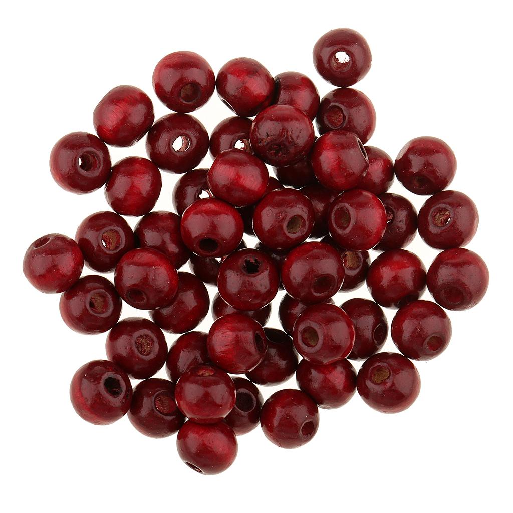 50pcs Loose Beads Round Wood Beads Wooden Beads Beading Supplies 8mm Red
