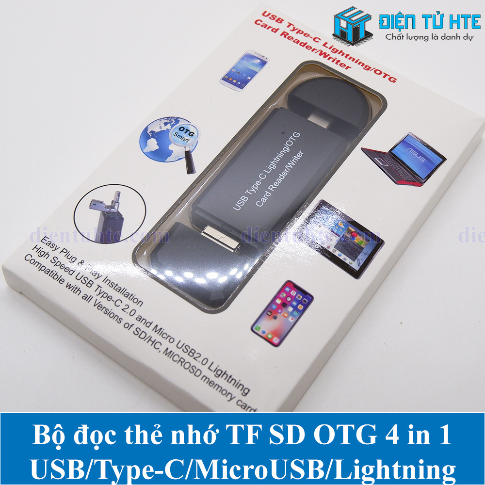 Bộ đọc thẻ nhớ TF SD OTG 4 in 1 USB/Type-C/MicroUSB/LN YC-350