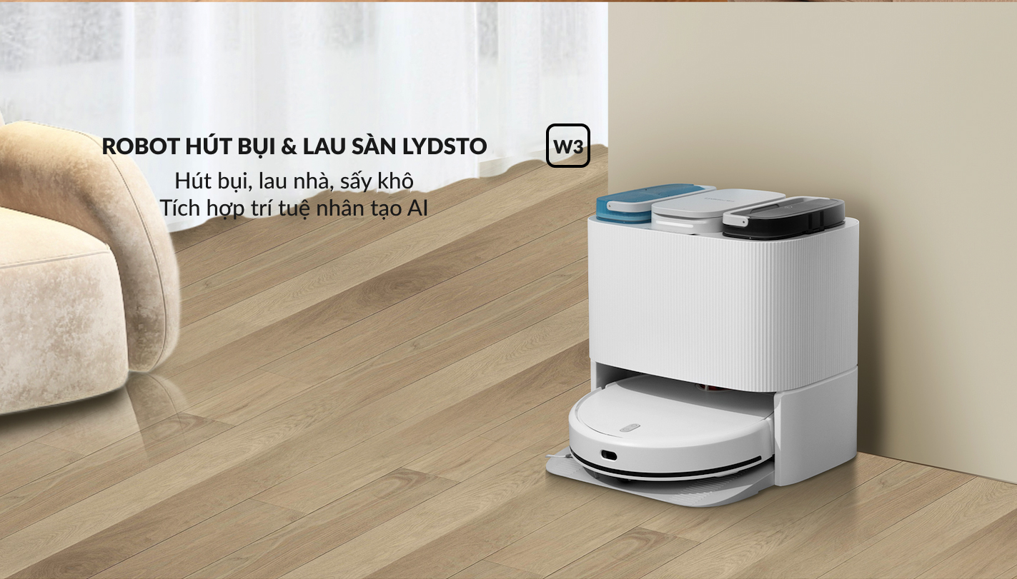 Robot hút bụi lau nhà tự động thông minh Lydsto W3 lức hút 5000Pa diện tích hoạt động 200m2 - Hàng chính hãng