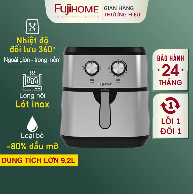 Nồi chiên không dầu 9.2L Nhật Bản Fujihome tự ngắt (kèm gắp), Lò chiên nướng không khí cơ 9 lít không hơi nước air fryer - Hàng Nhập Khẩu