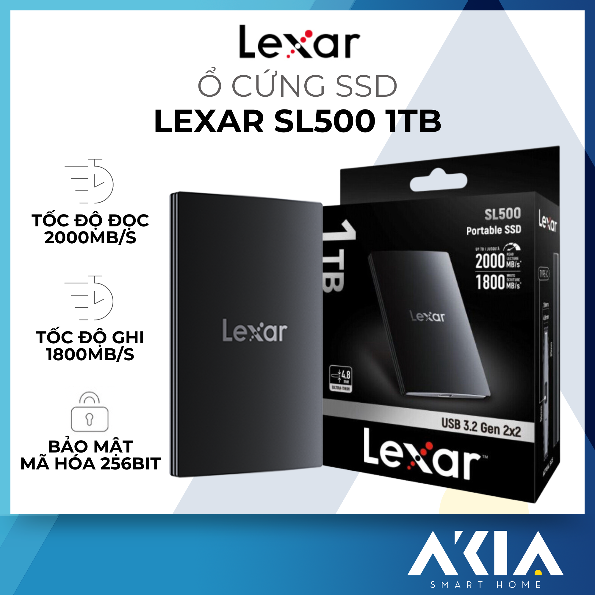 Ổ cứng di động Lexar SL500 Portable SSD 1TB, nhỏ gọn, tốc độ đọc 2000Mb/s, ghi 1800Mb/s - HÀNG CHÍNH HÃNG