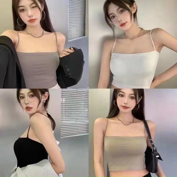 Áo 2 dây cotton lụa dáng croptop có đệm mút, áo bra đúc su gam màu siêu tây