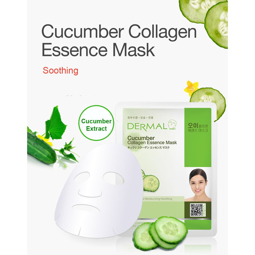 Mặt Nạ Dermal Tinh Chất Dưa Leo Dưỡng Ẩm Da Cucumber Collagen Essence Mask 23g - 10 Miếng