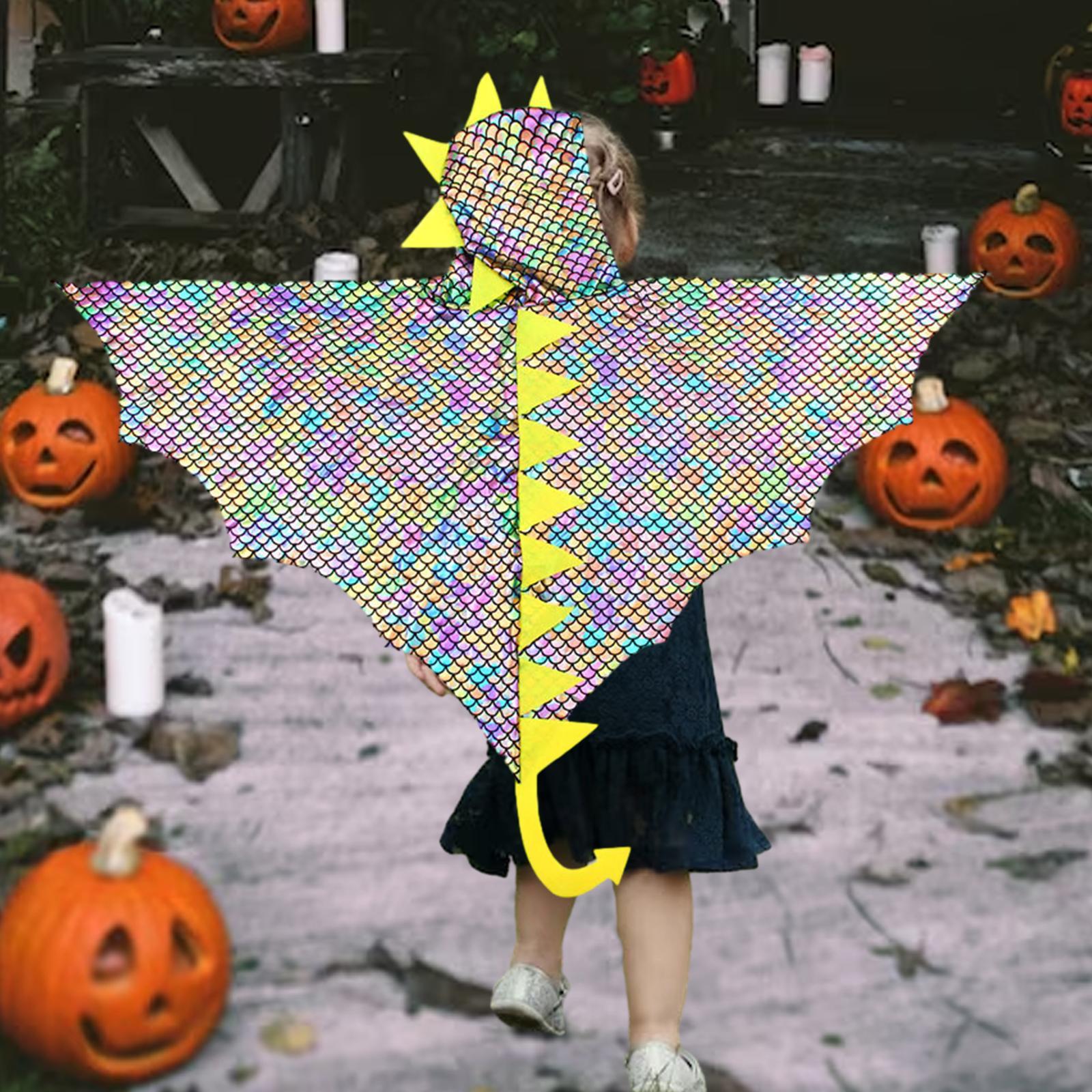Halloween Dinosaur Costume Dragon Hood Cloak Coat Kids Dinosaur Cape Cosplay Outfit for Carnival Children Medieval Masquerade