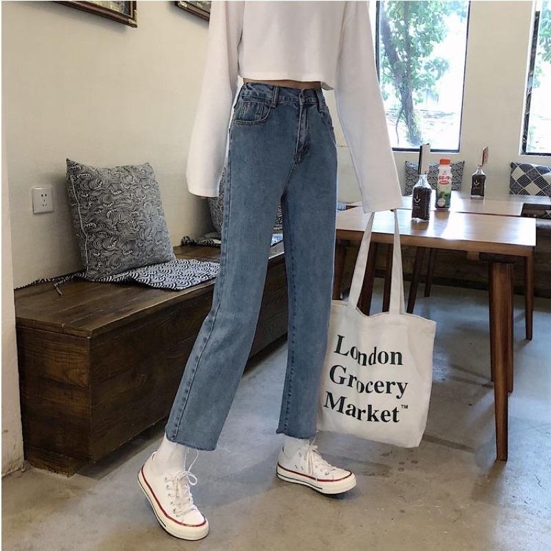 Quần bò nữ,quần jeans ống rộng lưng cao, vải bò dày dặn chuẩn Qc shop cam kết chất lượng 100%