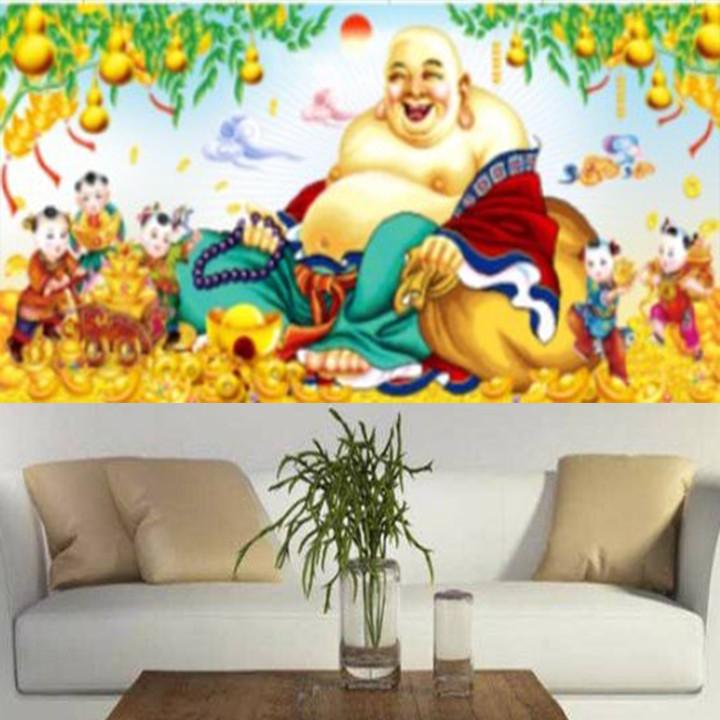 Tranh thêu Phật Di Lặc tiếu khẩu thường khai LV3432 - kích thước: 100 * 55cm.