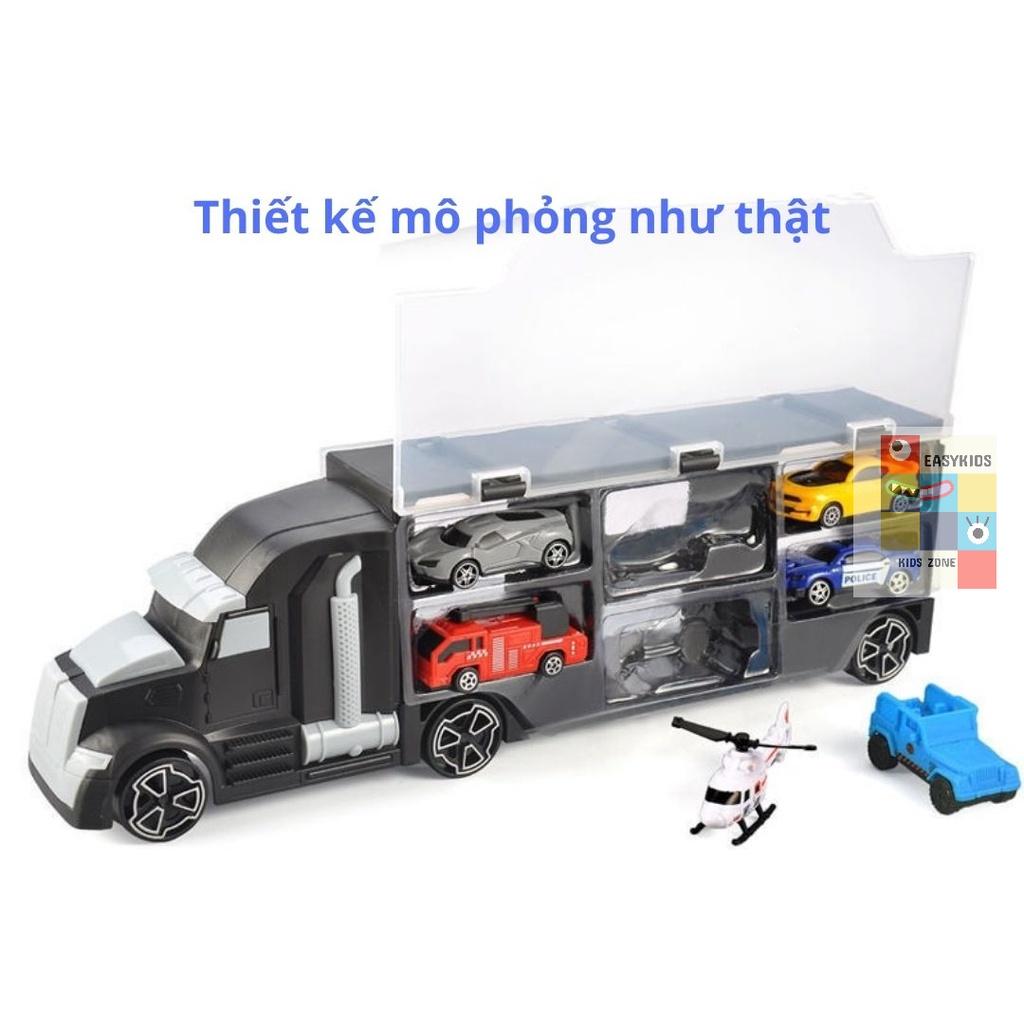 Đồ chơi xe container vận chuyển xe ô tô và trực thăng giúp bé phát triển tư duy