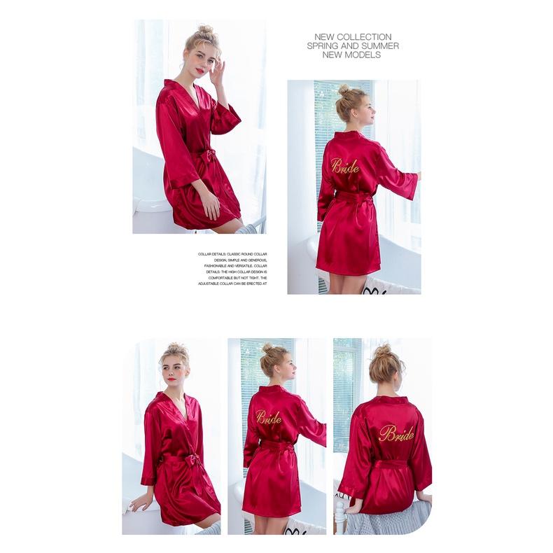 Áo choàng Kimono Chérie Sleepwear, Lụa satin trơn màu có chữ BRIDE và BRIDESMAID MS: 989