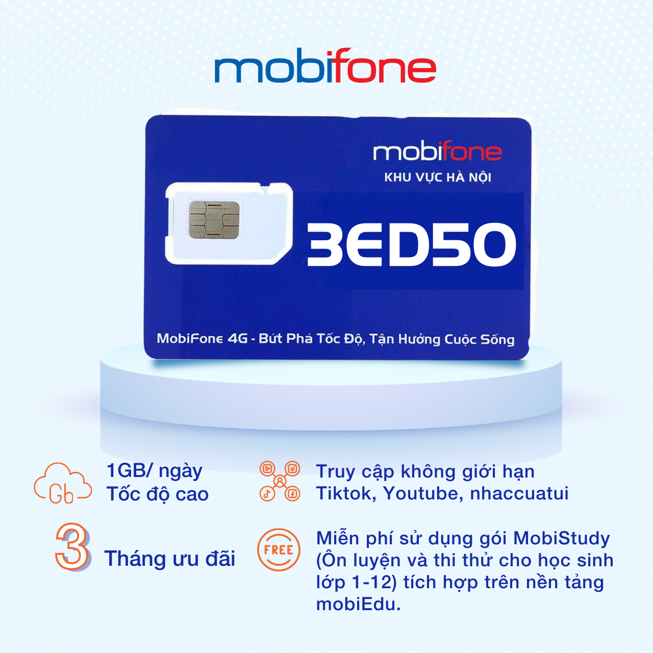 Sim trạng nguyên MobiFone chính hãng 3ED50 - Chuyên luyện thi
