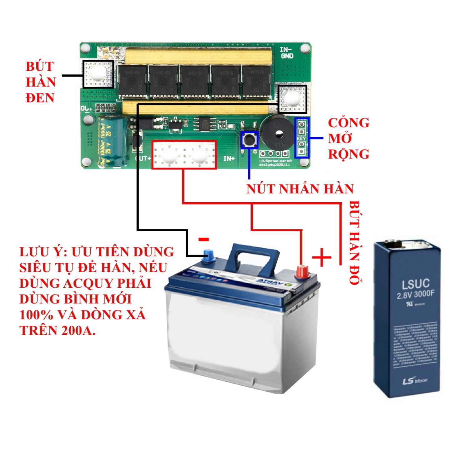 MODULE MẠCH CHẾ MÁY HÀN CELL PIN DÙNG SIÊU TỤ VÀ ACQUY DÒNG XẢ CAO