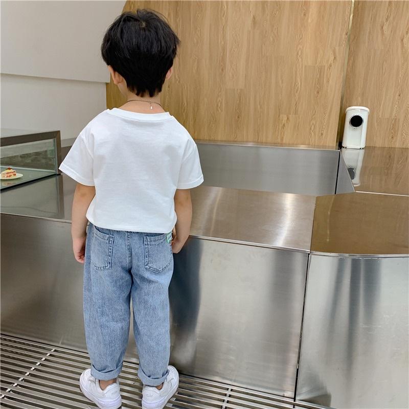 Áo thun bé trai chất cotton kiểu Hàn màu trắng và đen phong cách cá tính 10-35kg