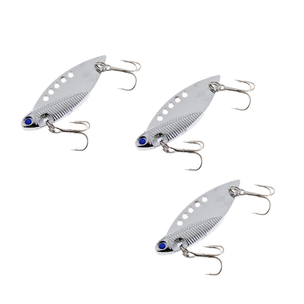 3Pcs Silver Minnow Spoon Hard Bait Metal Fishing Lures Baits with Treble Hooks Suit for Pike, Largemouth Bass, Walleye, Salmon and Trout Fishing