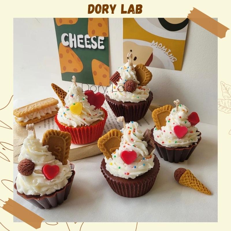 Nến Thơm Tạo Hình Cupcake Sô-cô-la Mix Topping Không Khói, Phụ Kiện Decor - Dory Lab