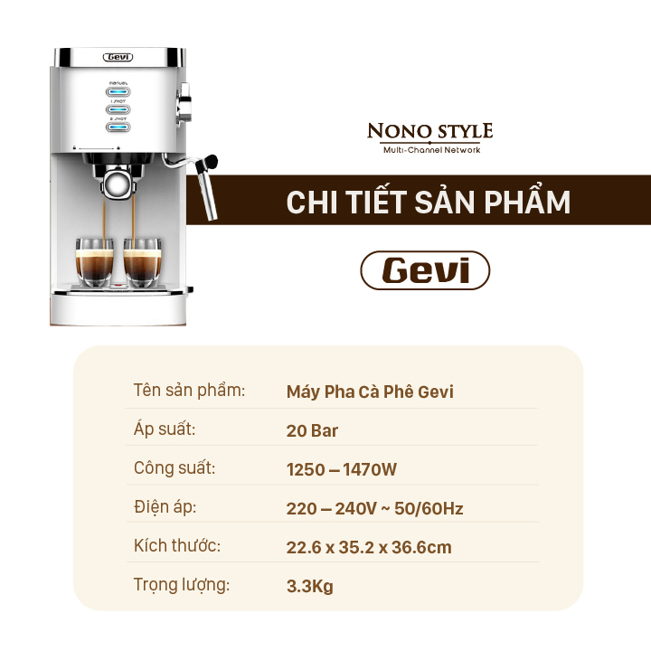 Máy Pha Cà Phê Espresso GEVI - Hàng Chính Hãng