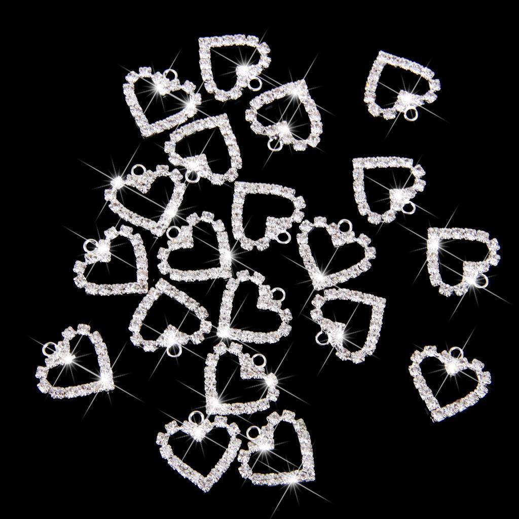 20pcs Silver Crystal Heart Charm Pendant Jewelry Bracelet Necklace Findings