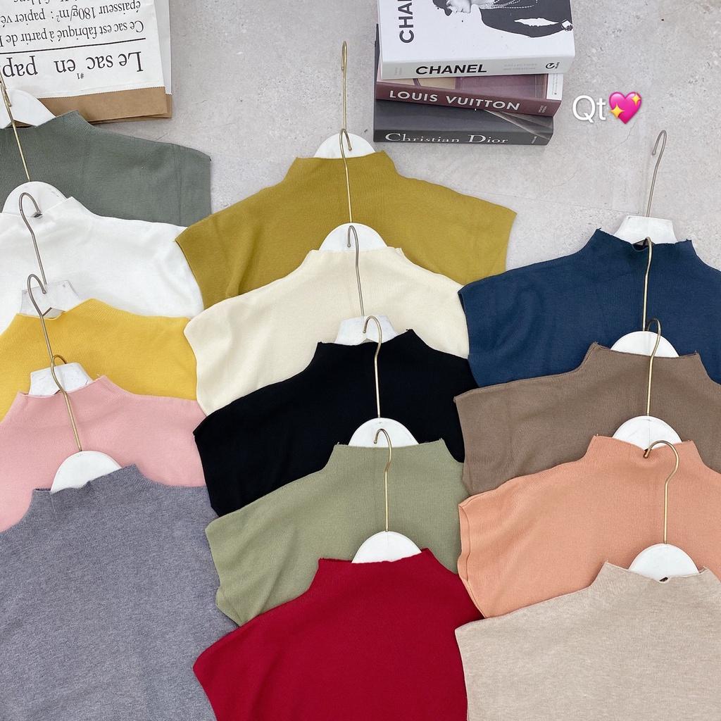 Áo len mịn tay cộc cổ cao, Áo len vai hến chất đẹp eo bo chun AL1923 - NhiNhi Shop