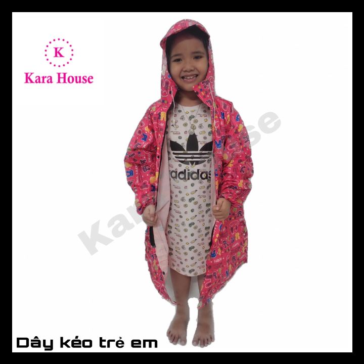 Áo Mưa Vải Dù Dây Kéo Trẻ Em Size S Cao 90-120Cm