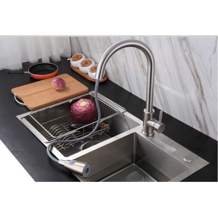 Khuyến mãi - Vòi nước rửa chén Nóng lạnh dây kéo rút INOX 304