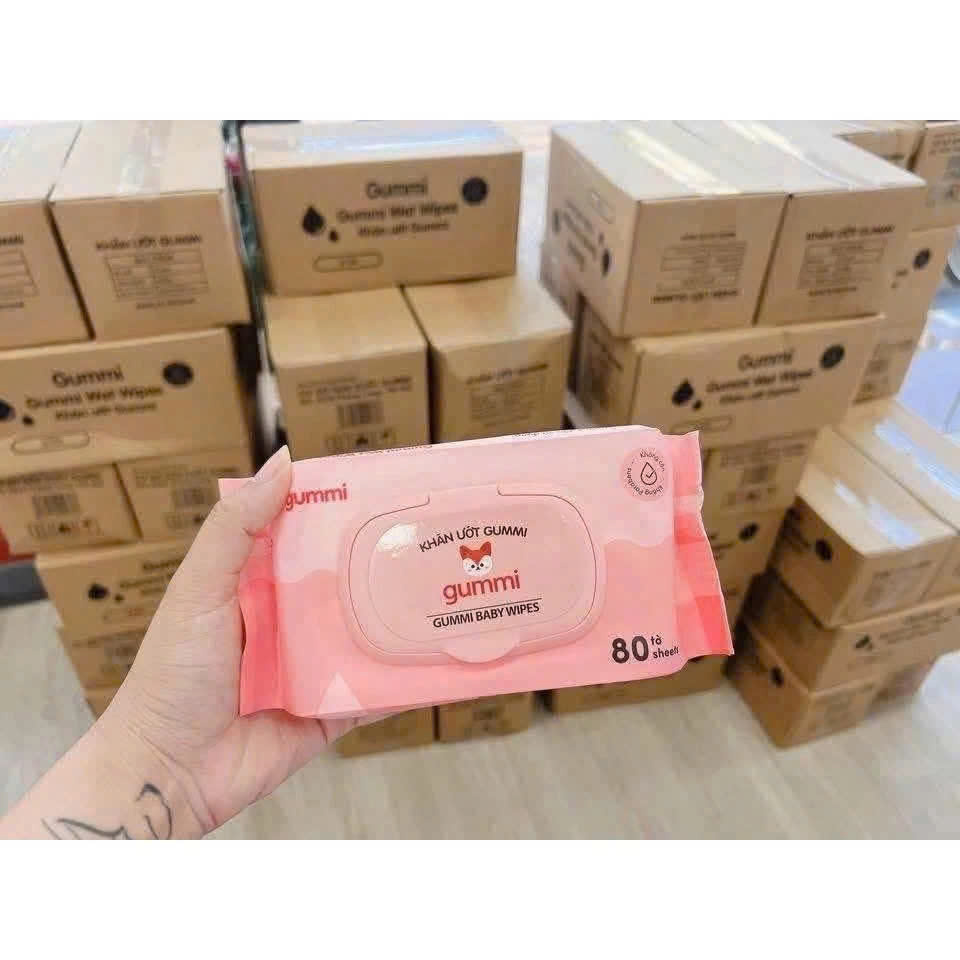 Thùng 10 Gói Khăn Ướt GUMI Không Cồn Không Paraben, Không Chất Huỳnh Quang, An Toàn Cho Da Nhạy Cảm – 80 Tờ - HÀNG CHÍNH HÃNG MINIIN