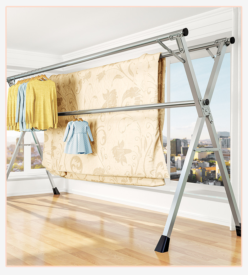 Giàn Phơi Quần Áo 160cm ba cực có thể gập lại Thép Không Gỉ + Tặng kèm 30 móc Clothes hanger landing folding
