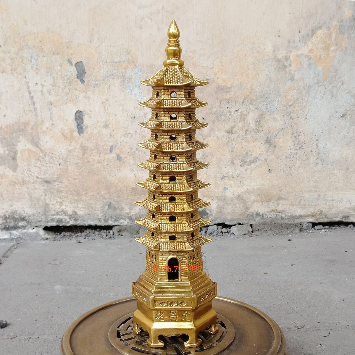 Tháp văn xương 9 tầng bằng đồng cao 30cm, tháp văn xương phong thủy bằng đồng
