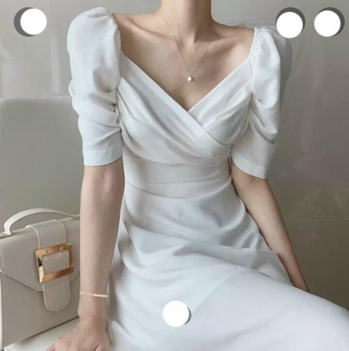ĐẦM MIDI CHÉO NGỰC TAY BỒNG 10110