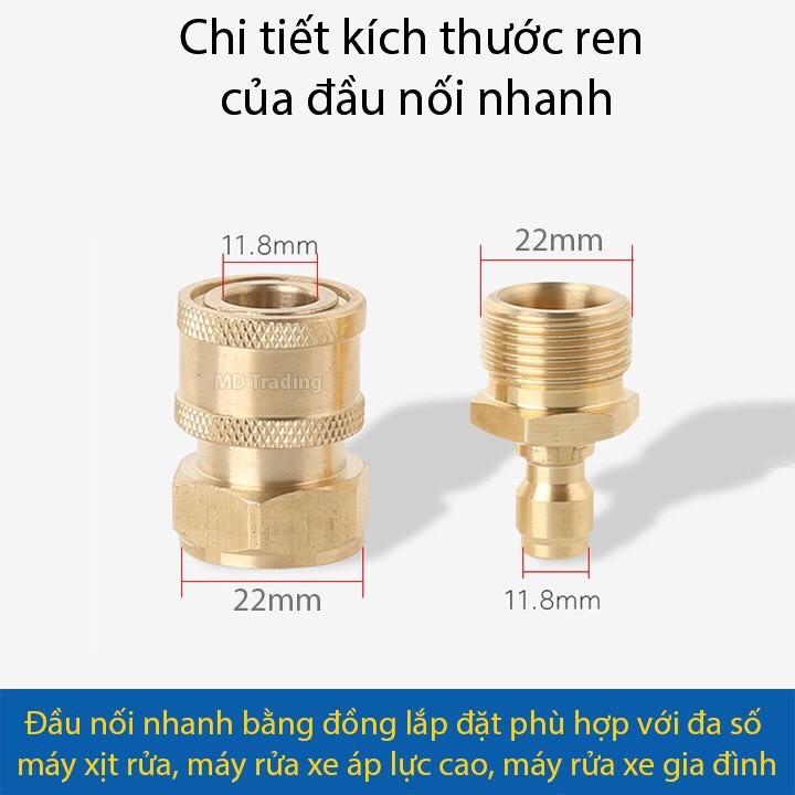 Bộ khớp nối nhanh đầu ra cho máy rửa xe gia đình, máy rửa xe mini (chống xoắn dây 22mm, nối sung với bình bọt tuyết )