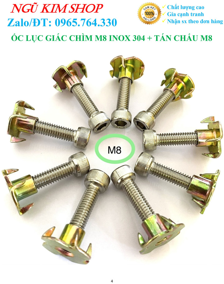 ỐC LỤC GIÁC CHÌM M8 INOX304 + TÁN CHẤU M8 BẮT LOA _ HÀNG XỊN