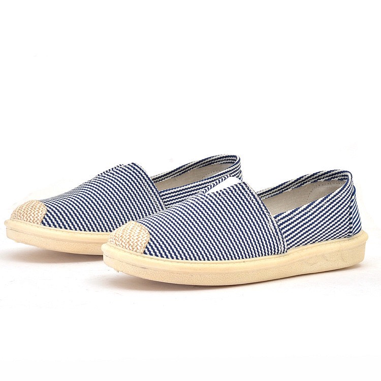 Giày lười slip on nữ kẻ ngang bọc cói vintage thời trang-GL2