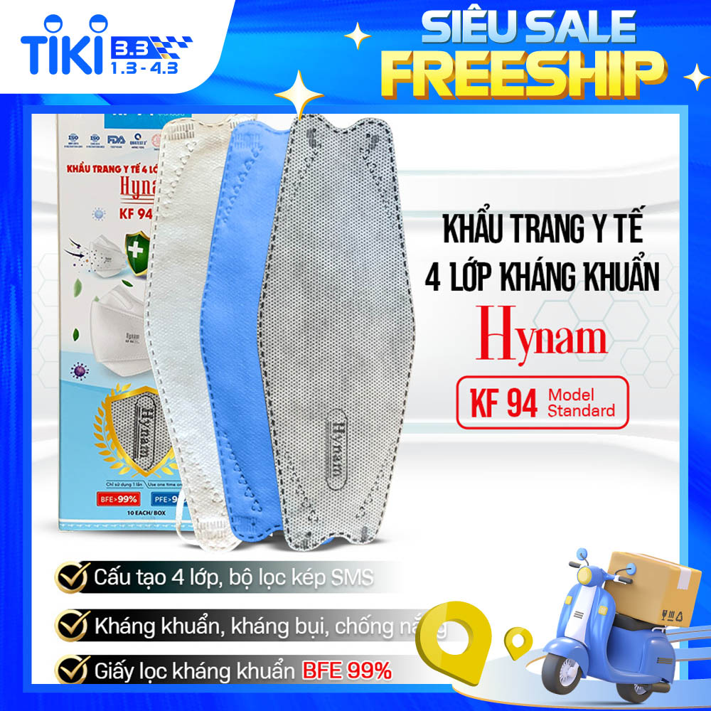 Thùng 500 cái khẩu trang KF94 Hynam - Khẩu trang y tế 4 lớp kháng khuẩn thiết kế 4D, chất lượng, đẹp, lọc bụi mịn - Đạt các chứng chỉ ISO 13485, ISO 9001