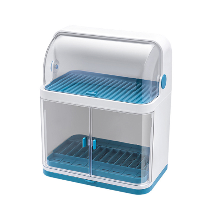 Kệ úp chén bát 2 tầng có nắp đậy, khay hứng khô ráo, sạch sẽ, kích thước 45x38x25cm - Hàng chính hãng