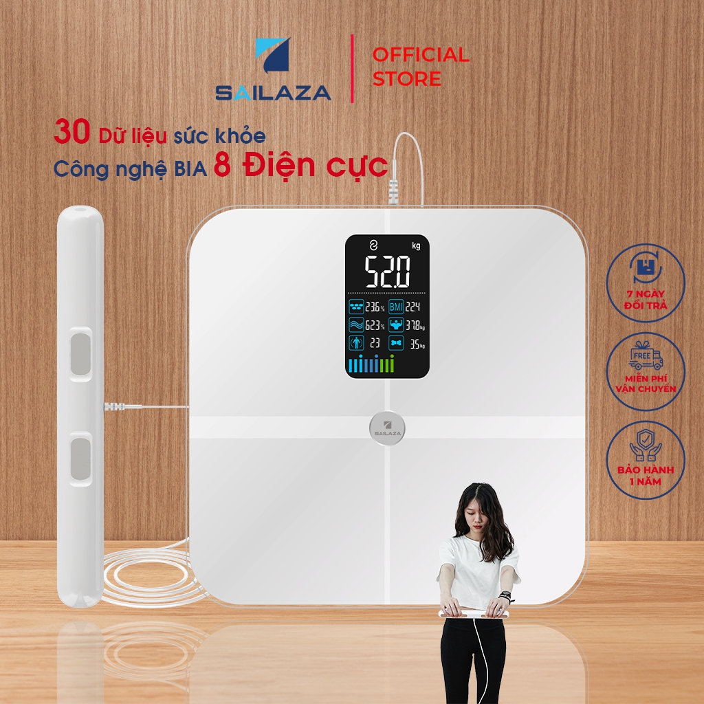 Cân Điện Tử Thông Minh 8 điện cực, Cân Sức Khỏe Cao Cấp Chính Hãng Sailaza SA-2312, đo 30 dữ liệu sức khỏe