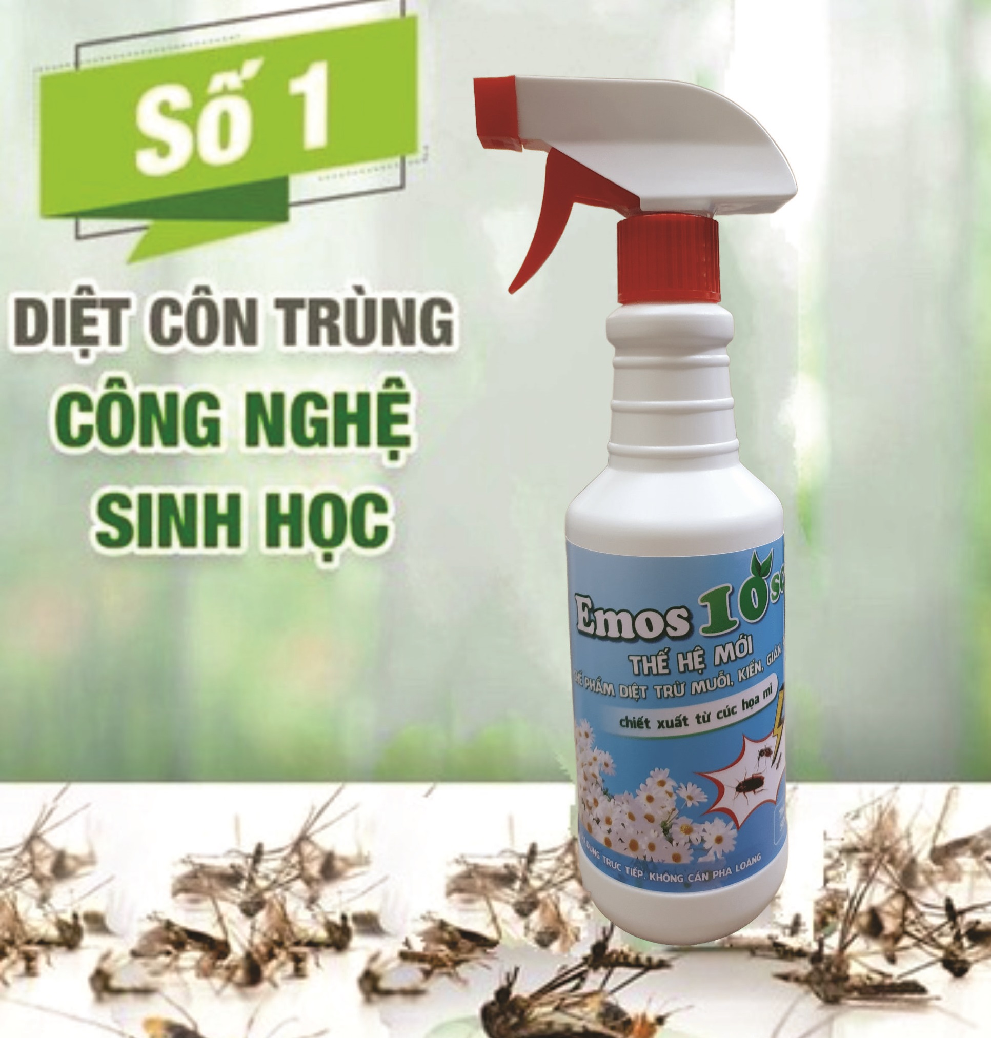 Chai Xịt Diệt Muỗi – Kiến – Gián – Ruồi Emos 10SC - Chiết Xuất Từ Cúc Họa Mi - Chai 500ml