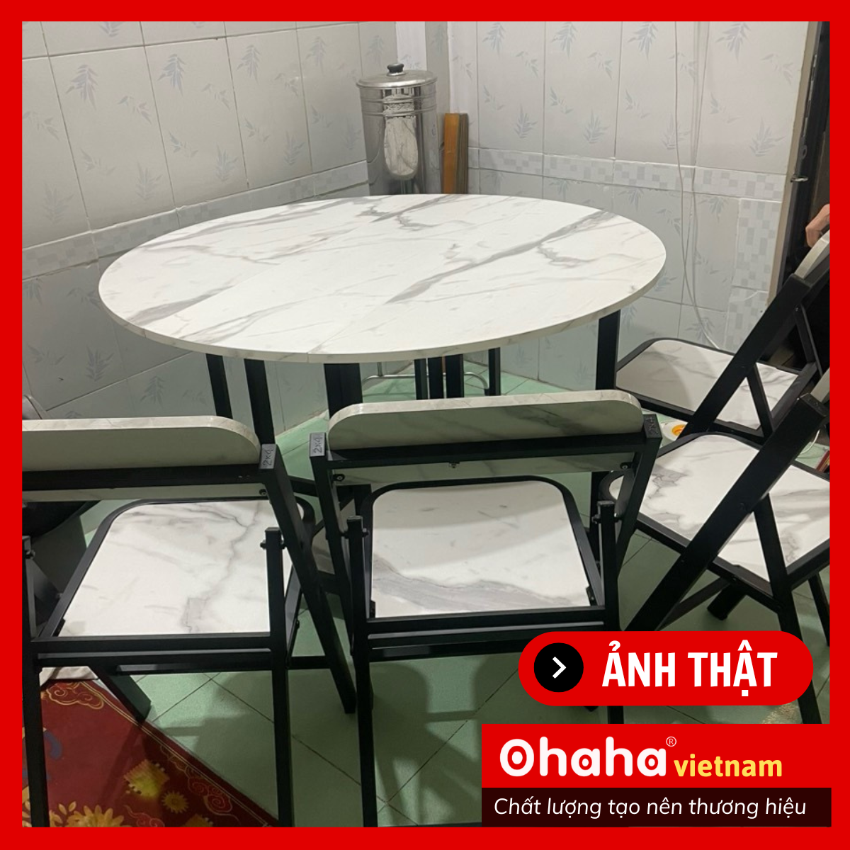 [Kèm Ảnh Thực Tế - Miễn phí vận chuyển &amp; Lắp đặt] BÀN ĂN GẤP GỌN THÔNG MINH CÓ GHẾ VÀ BÁNH XE OHAHA - BA025