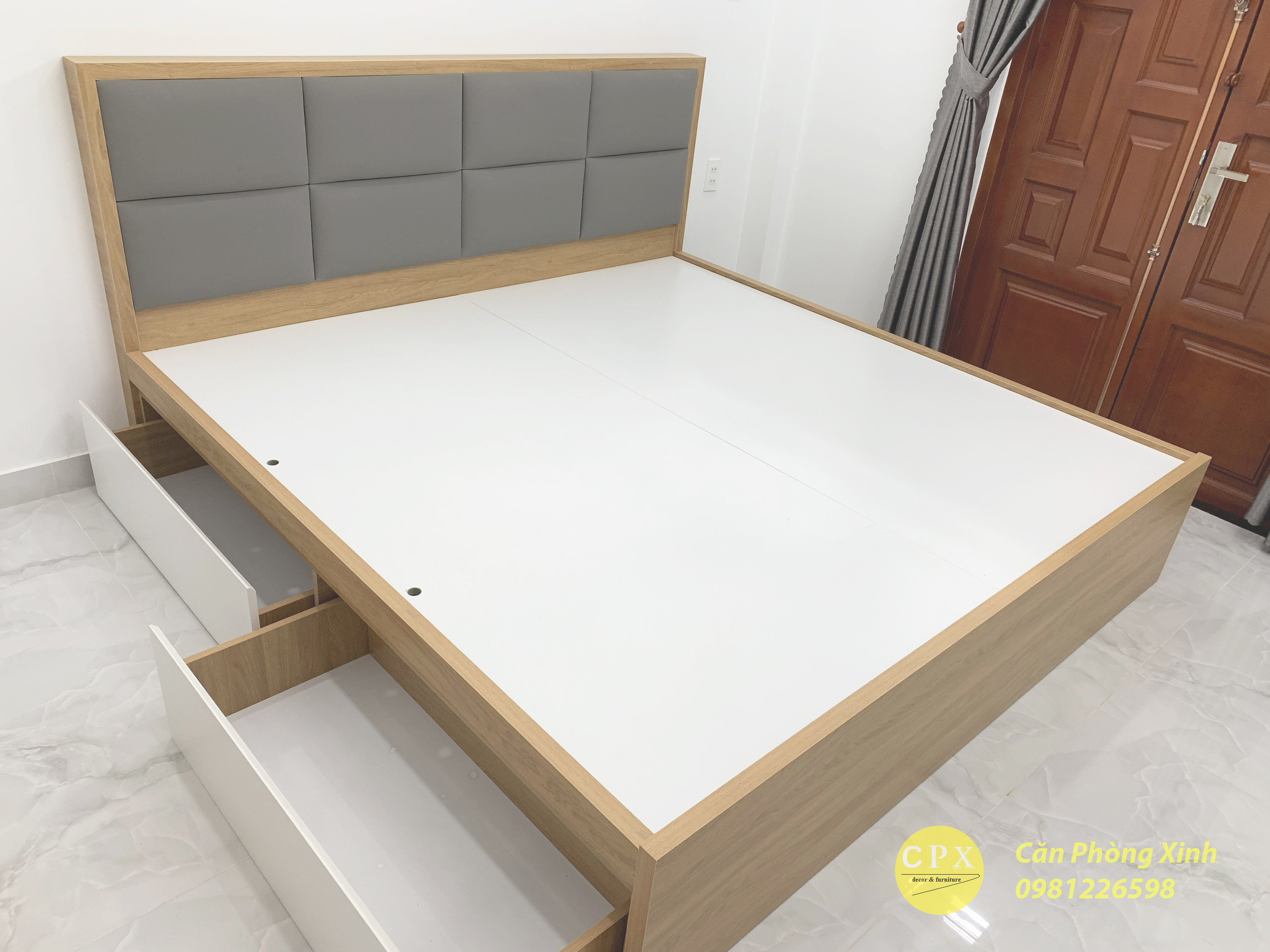 Giường ngủ bọc nệm 2 hộc kéo gỗ MDF CPX-G20