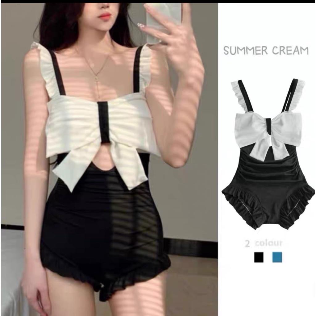 Bikini 1 mảnh nữ đồ bơi đi biển liền thân nơ thun gân có mút ngực Quảng Châu 8142 K3T3-2
