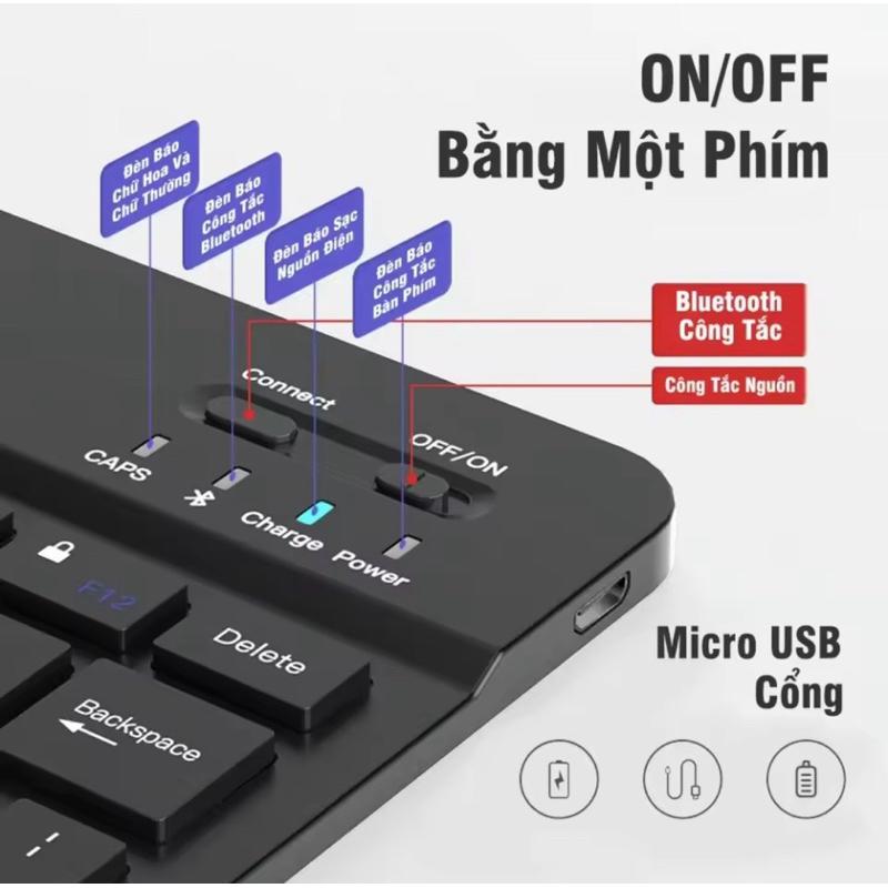 Combo bàn phím và chuột bluetooth không dây sạc type C mini 10 inch cho điện thoại - hàng nhập khẩu
