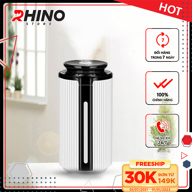 Máy phun sương xông tinh dầu tạo ẩm Rhino H102 dung tích 1000ml, không gây tiếng ồn, tích hợp đèn ngủ RGB nhiều màu, có chế độ tự ngắt - Hàng chính hãng