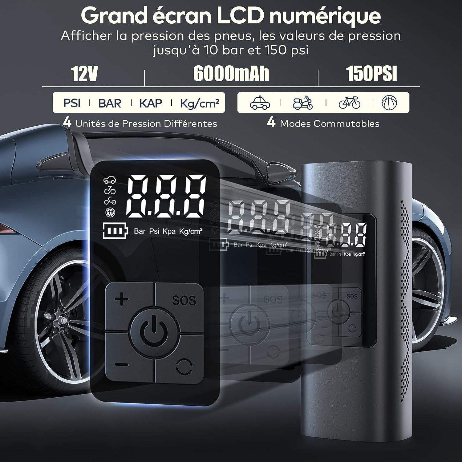 Máy bơm không khí điện mini, lốp không dây máy nén khí di động 150psi với màn hình LCD kỹ thuật số, máy bơm xe đạp điện với đèn LED cho xe máy, xe hơi, xe hơi
