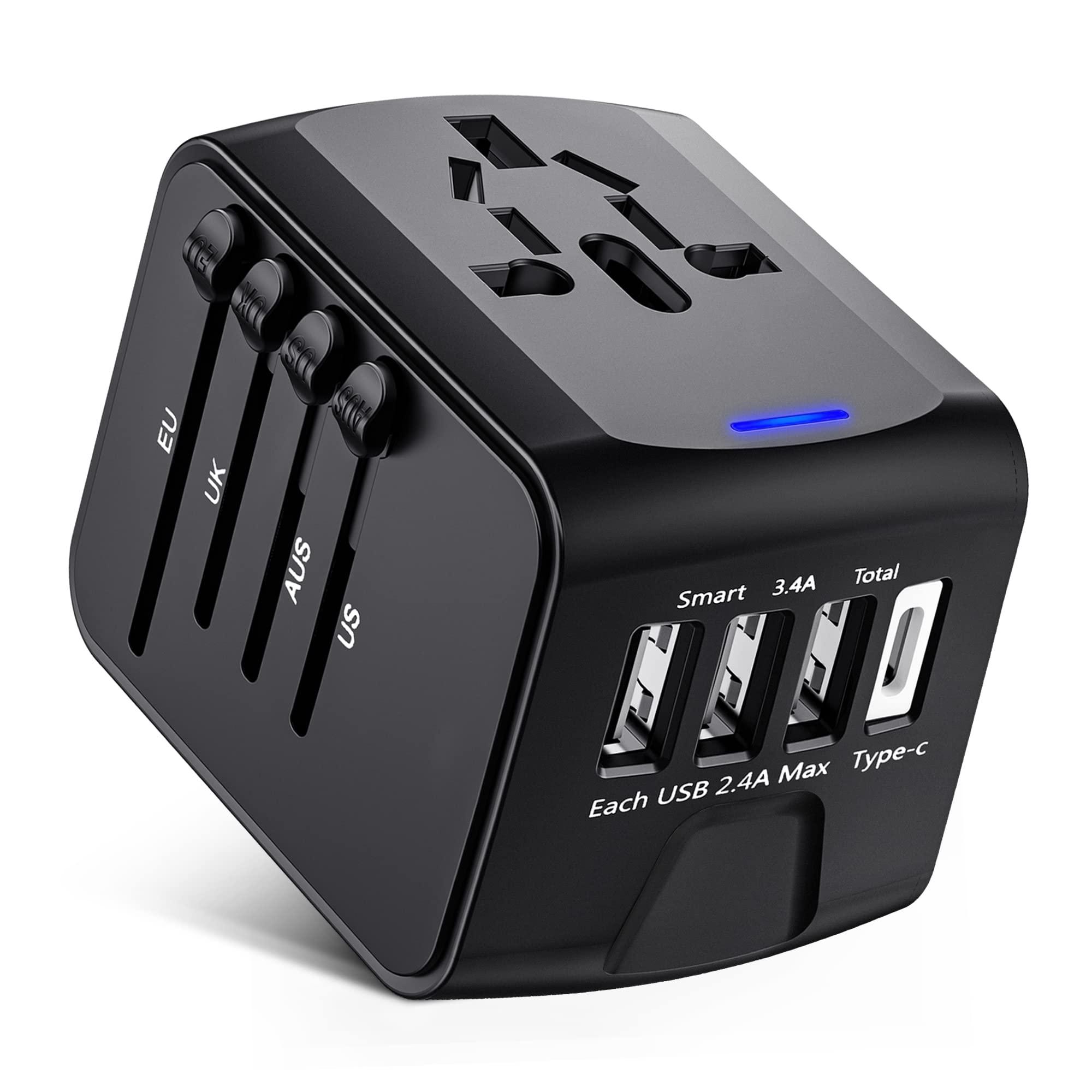 Bộ điều hợp du lịch, Bộ điều hợp ổ cắm Universal với ổ cắm Type-C + 3 USB / AC, Bộ điều hợp AC Pháp đến Hoa Kỳ Đức Đức Thái Lan Ý Úc Trung Quốc Nhật Bản Nhật Bản