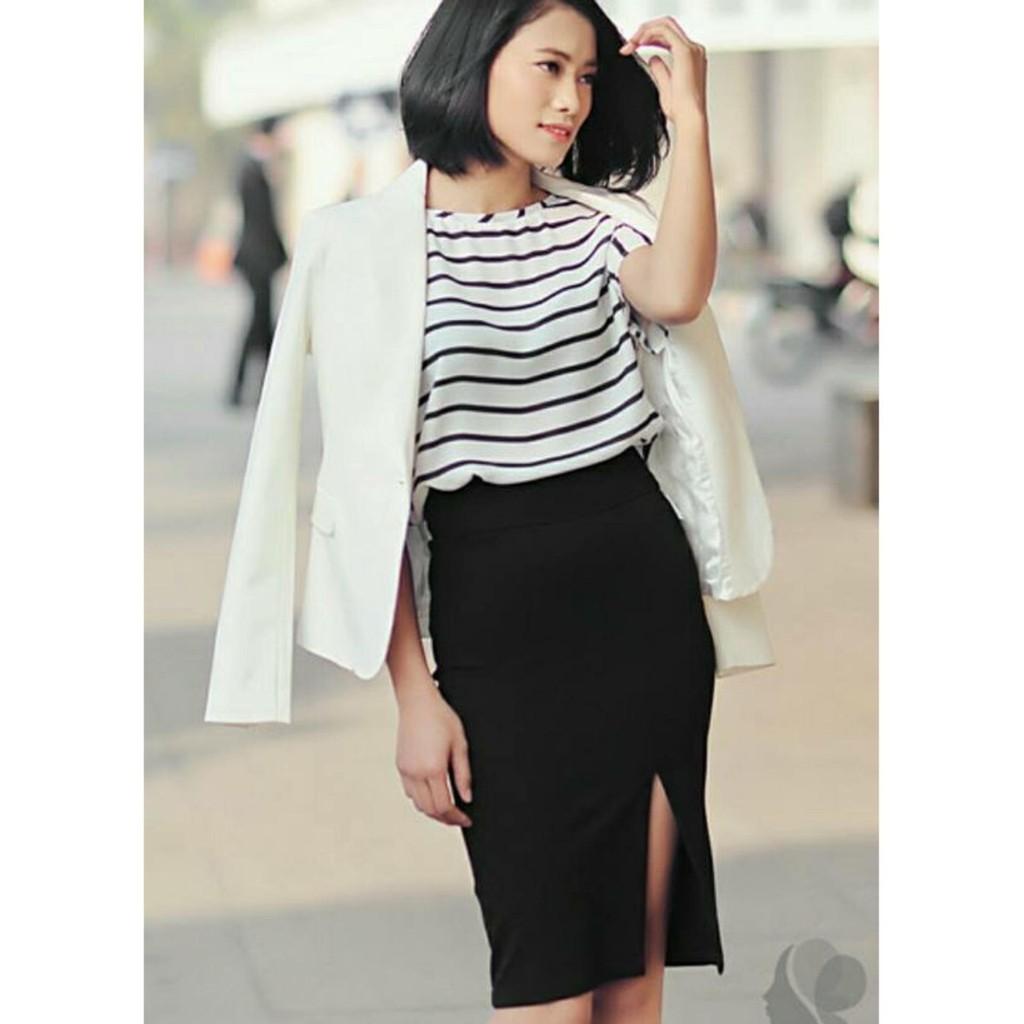 Chân váy công sở xẻ đùi thời trang mới