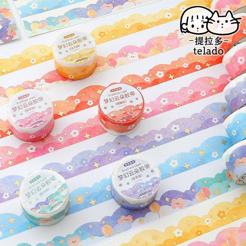 Washi tape Đám mây pastel 7 màu miếng dán sổ tay nhật ký bullet journal sổ còng văn phòng phẩm cute Lalunavn A83